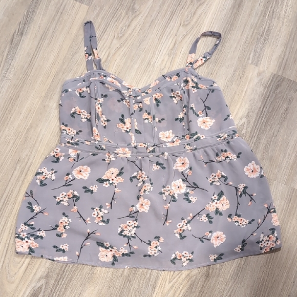 torrid Tops - Torrid Floral Camisole - Soft Gray and Peach Size 2 (2x)